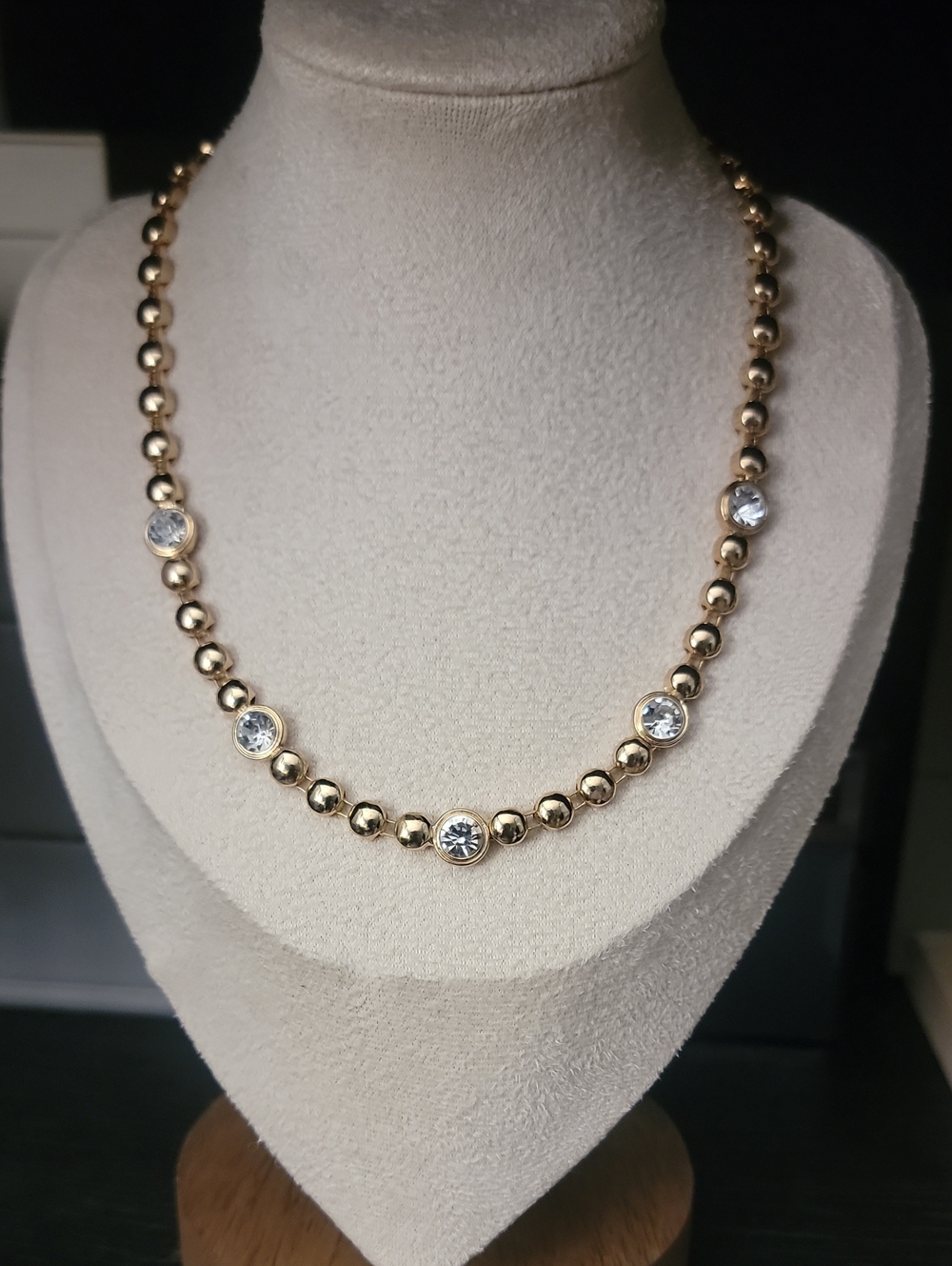 Anne Klein Gold-Tone Bead Necklace with Clear Crystals